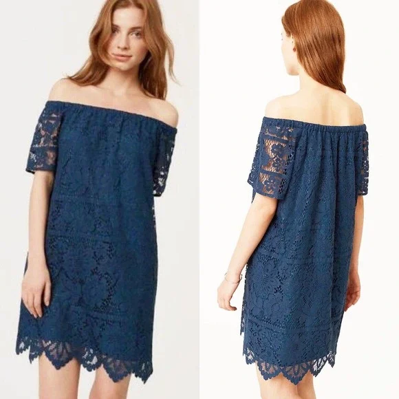LOFT | Dresses | Ann Taylor Loft Womens Offshoulder Lace Dress Xs Blue  Scalloped Hem Romantic | Poshmark